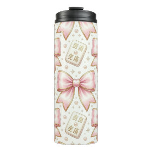 Girly Mahjong Tiles and Pastel Bows Thermal Tumble Tumbler