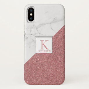 Girly Marble Blush Pink Glitter Monogram Geometric iPhone X Case