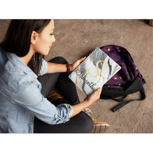 Girly Marble Gold Grey & White Chic Notebook