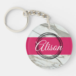 Girly marble pink custom name design key ring