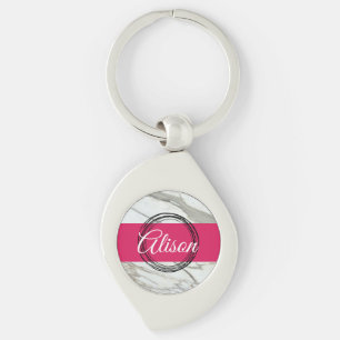 Girly marble pink custom name minimal design key ring