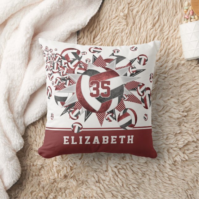 girly maroon black volleyballs stars athlete name cushion (Blanket)
