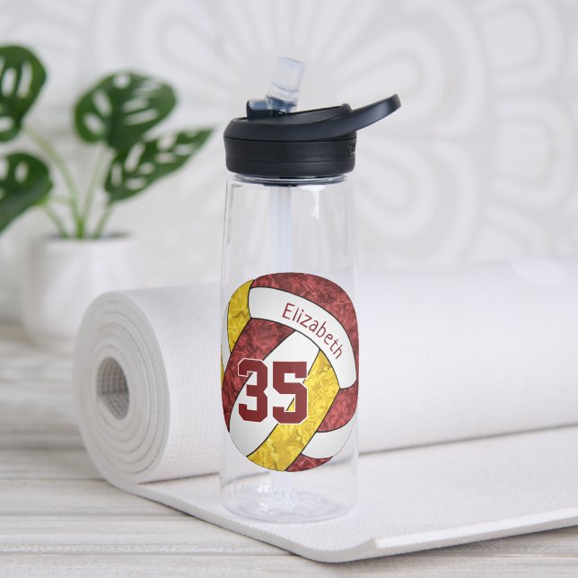 girly maroon gold volleyball team colours  water bottle (Yoga)