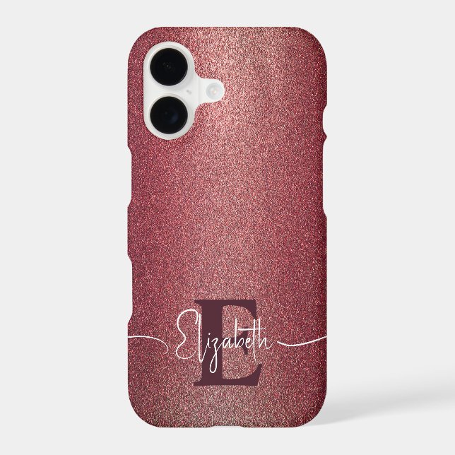 Girly Maroon-Rose Glitter Personalised Monogram  (Back)