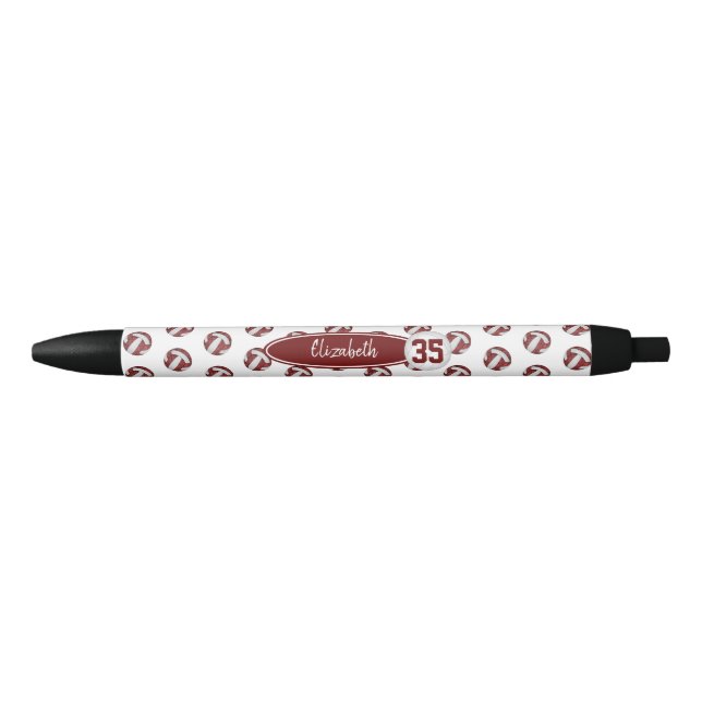 girly maroon white personalised volleyball black ink pen (Front)