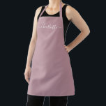 Girly mauve custom modern script name monogram apron<br><div class="desc">Personalised mauve custom modern script name text monogram solid plain colour girly stylish elegant mauve and white text kitchen Apron. Customise,  personalise it with name,  quote,  phrase,  or text.
Great for cooks,  chefs,  pottery,  ceramics,  crafts,  work,  kitchen,  baking,  bbq,  grill,  etc</div>