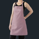 Girly mauve custom modern script name monogram apron<br><div class="desc">Personalised mauve custom modern script name text monogram solid plain colour girly stylish elegant mauve and white text kitchen Apron. Customise,  personalise it with name,  quote,  phrase,  or text.
Great for cooks,  chefs,  pottery,  ceramics,  crafts,  work,  kitchen,  baking,  bbq,  grill,  etc</div>