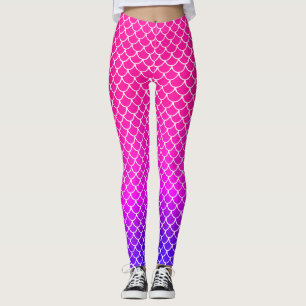 Girly Mermaid Doll Pink Gradient Scales Pattern Leggings