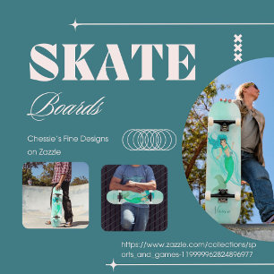 Girly Mermaid Green Tail Blue  Skateboard