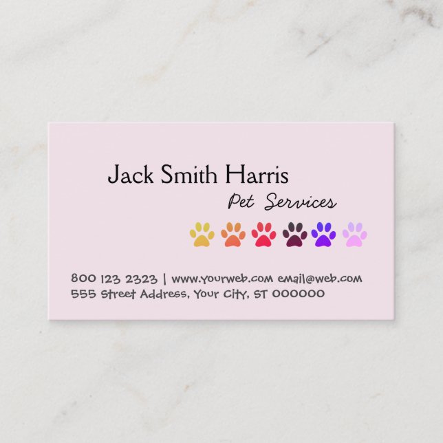 Girly Miami Paws, Pet Sitter, Pet Groomer, Vet Business Card (Front)