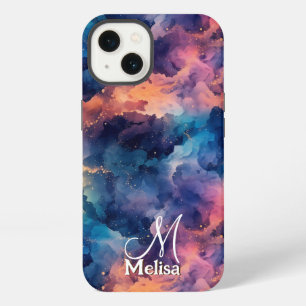 Girly Midnight Sky Navy Blue Purple Monogram  iPhone 13 Case