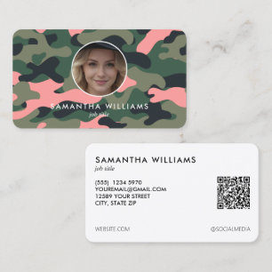 Girly Military Army QR Photo Business Card