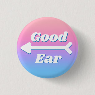 Girly Minimal Pink Blue Good Ear Hard of Hearing 3 Cm Round Badge