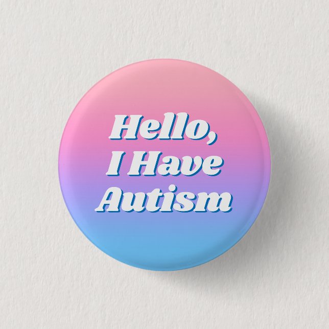 Girly Minimal Pink Blue Typography Hello Autism 3 Cm Round Badge (Front)