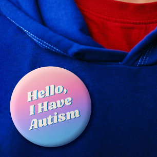 Girly Minimal Pink Blue Typography Hello Autism 3 Cm Round Badge