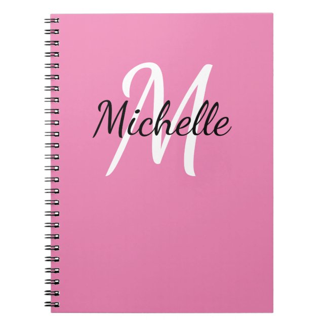Girly Minimal Pink Monogram Name + Initial Notebook (Front)