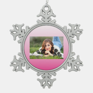 girly minimalist dusty rose cherry blossom pink snowflake pewter christmas ornament