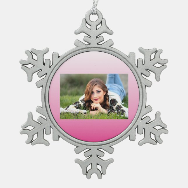 girly minimalist dusty rose cherry blossom pink snowflake pewter christmas ornament (Front)