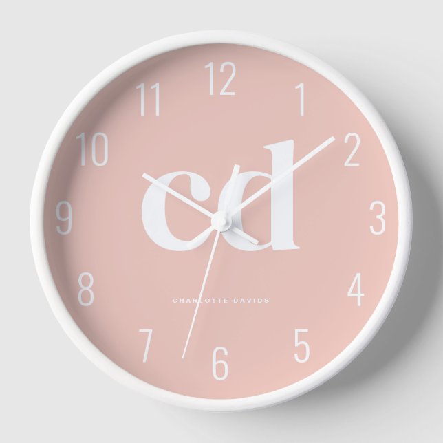 Girly Minimalist Pink Monogram  Clock (Front)