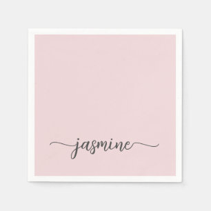 Girly Minimalist Simple Blush Pink Monogram Script Napkin