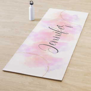 Girly Minimalist watercolor pink and gold white Yoga Mat