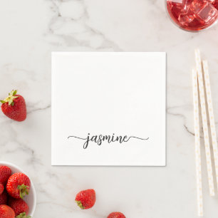 Girly Minimalist White Monogram Calligraphy Script Napkin