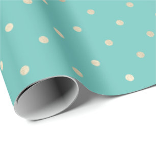 Girly Mint Glam Gold Dots Wrapping Paper