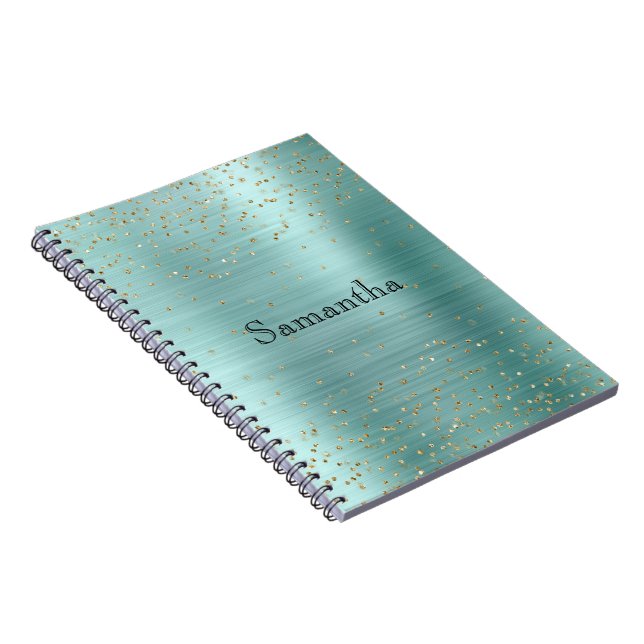 Girly Mint Glam Gold Sparkle Purple Confetti Notebook (Right Side)