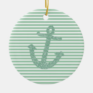 Girly Mint Glitter Anchor Ceramic Tree Decoration