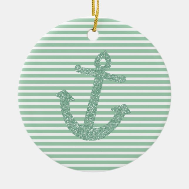 Girly Mint Glitter Anchor Ceramic Tree Decoration (Front)