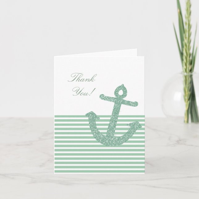 Girly Mint Glitter Anchor Thank You (Front)