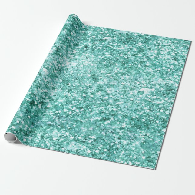 Girly Mint Glitter Confetti Wrapping Paper (Unrolled)