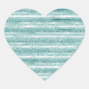 Girly Mint Glitter Glam Stripes (image of glitter) Heart Sticker