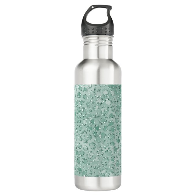 Girly Mint Glitter Glitz Leopard print 710 Ml Water Bottle (Front)