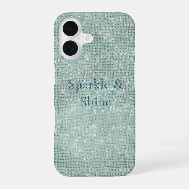 Girly Mint Glitzy Sparkle  iPhone 16 Case (Back)