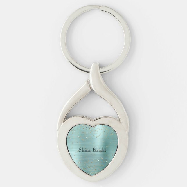 Girly Mint Gold Glam Sparkle Confetti Key Ring (Front)