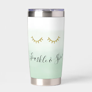 Girly Mint Gold Glitter Eyelashes Sparkle Insulated Tumbler