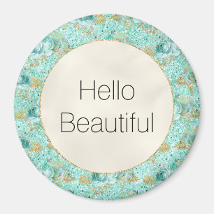 Girly Mint Gold Glitter Floral    Magnet