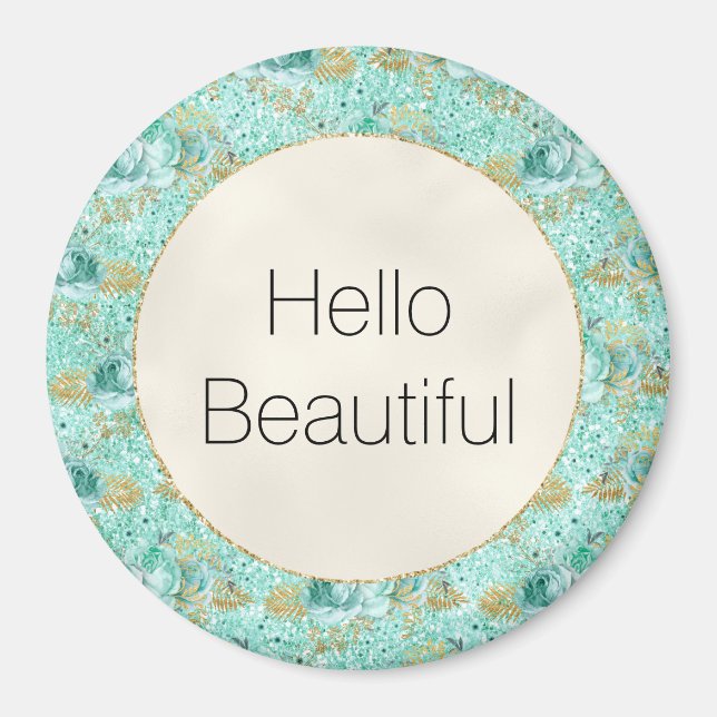 Girly Mint Gold Glitter Floral    Magnet (Front)
