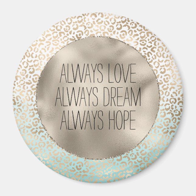 Girly Mint Gold Ombre Leopard Print Magnet (Front)