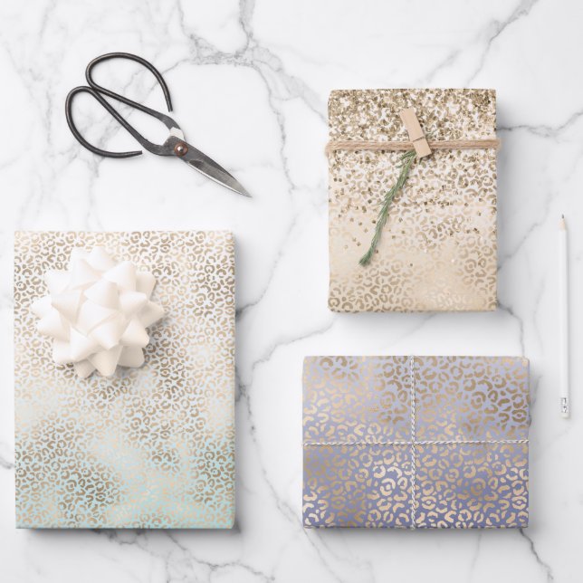 Girly Mint Gold Ombre Leopard Print Wrapping Paper Sheet (Front)