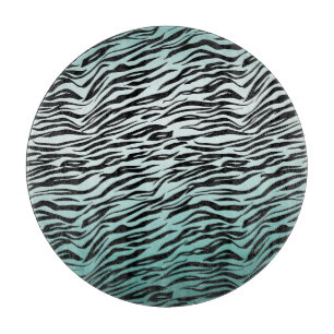 Girly Mint Ombre Black Zebra Print Cutting Board