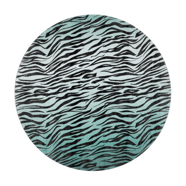 Girly Mint Ombre Black Zebra Print Cutting Board (Front)