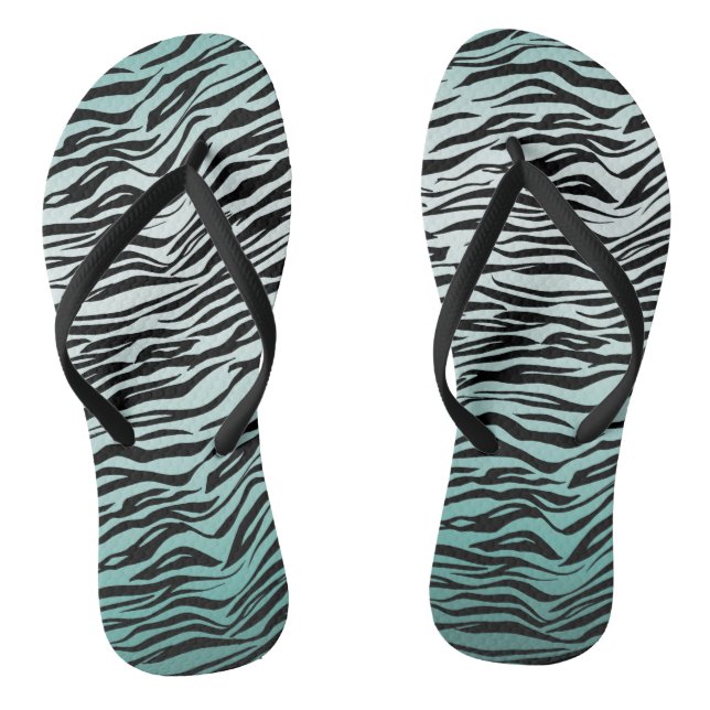 Girly Mint Ombre Black Zebra Print Flip Flops (Footbed)