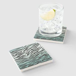 Girly Mint Ombre Black Zebra Print Stone Coaster