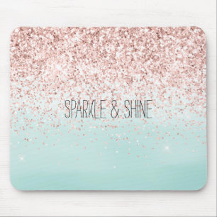 Girly Mint Ombre Glam Pink Glitter Mouse Mat