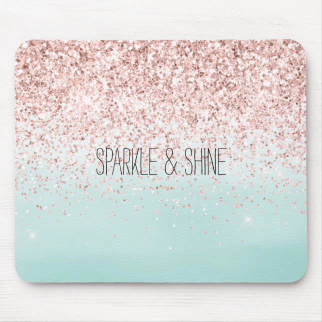 Girly Mint Ombre Glam Pink Glitter Mouse Mat (Front)