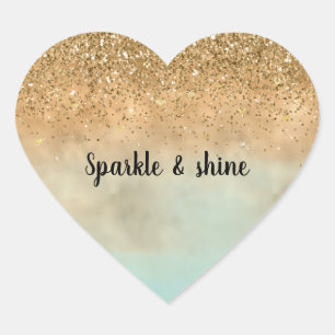 Girly Mint Ombre Watercolor Gold Glitter Hearts Heart Sticker