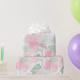 Girly Mint Pink Abstract Birthday Wrapping Paper