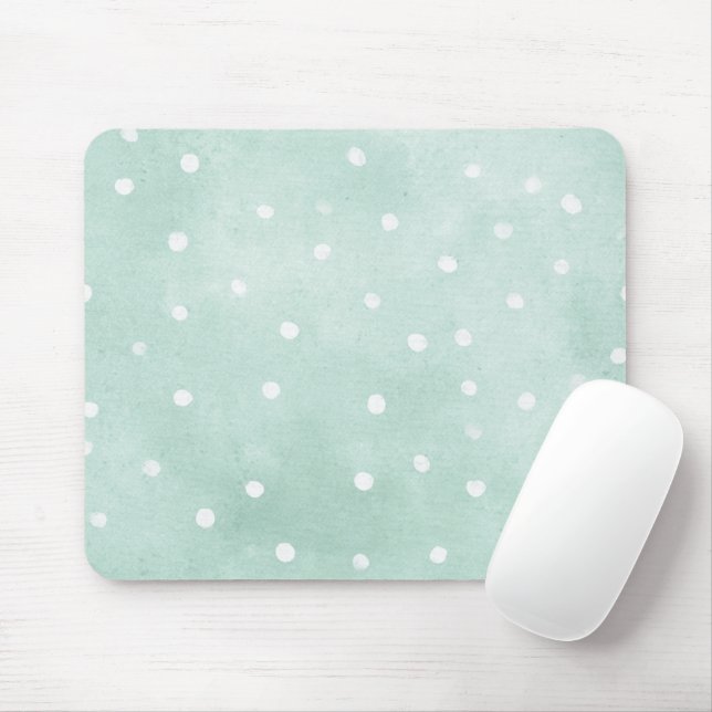 Girly Mint White Dots  Mouse Mat (With Mouse)